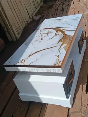 White Coffee Table With Marble Top.