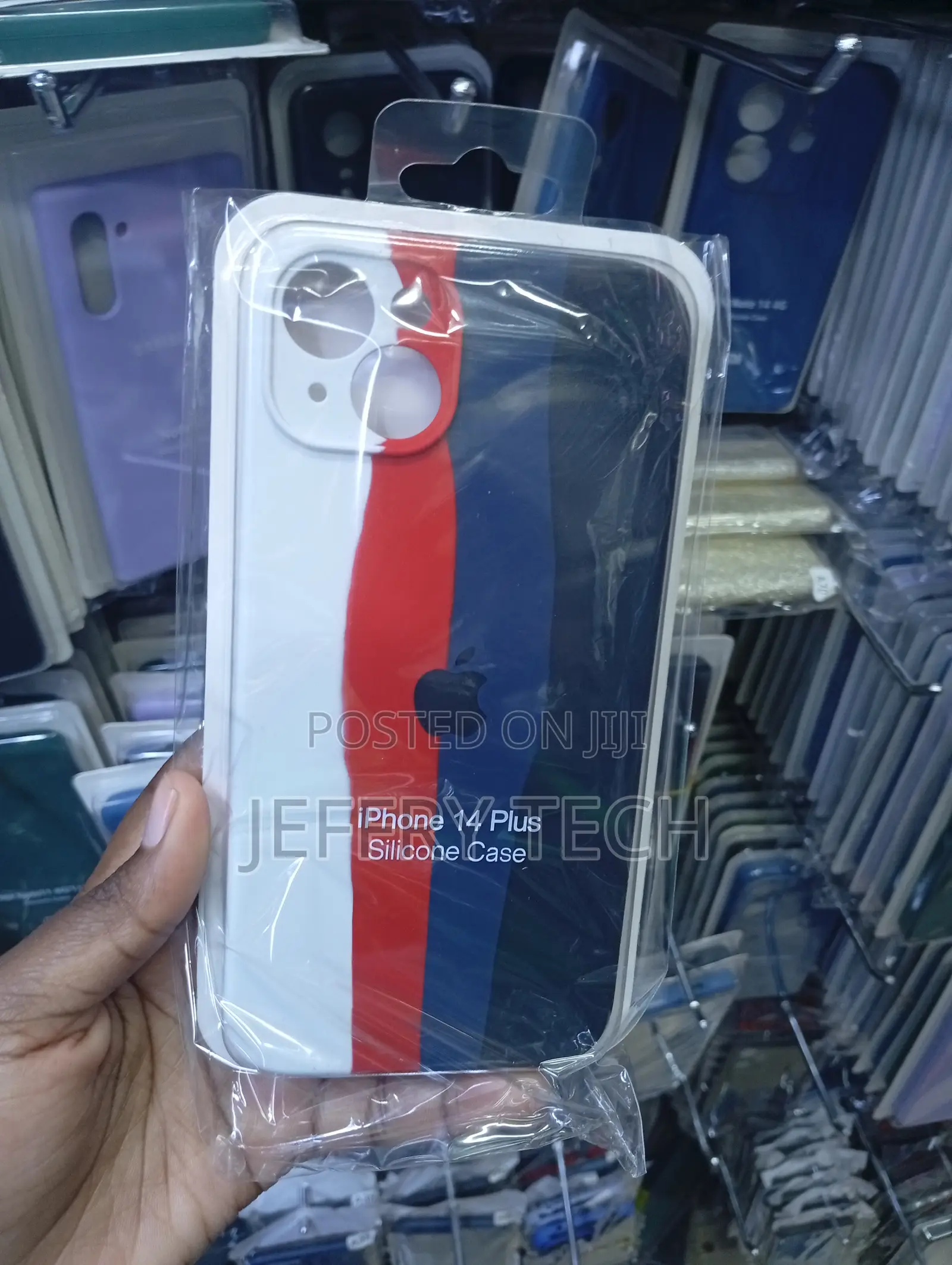 Silicone Case for the Apple iPhone 14 Plus a Design in Red, Blue