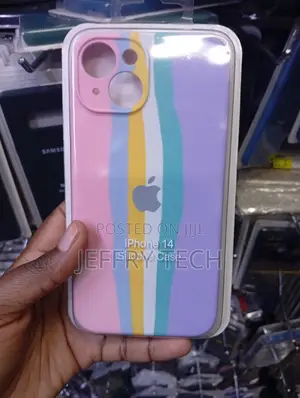 Uytrj Rainbow Stripe Silicone Phone Case for the Base Model iPhone 14.