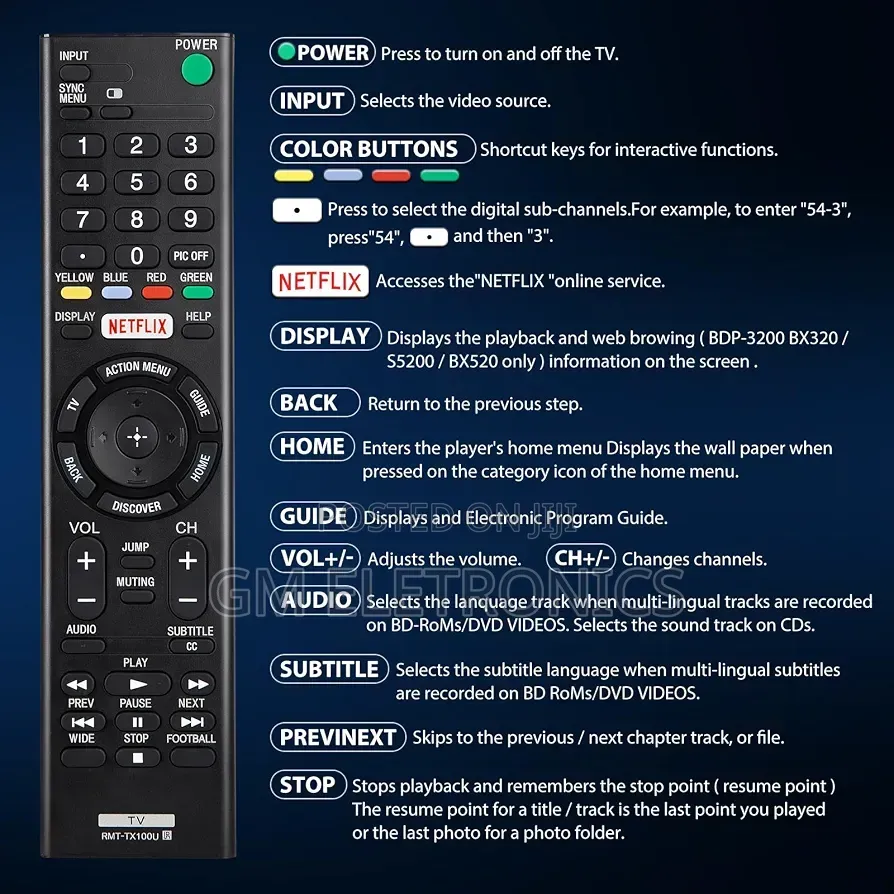 Universal Replacement Remote for Sony TVs Bravia Smart LCD LED TV