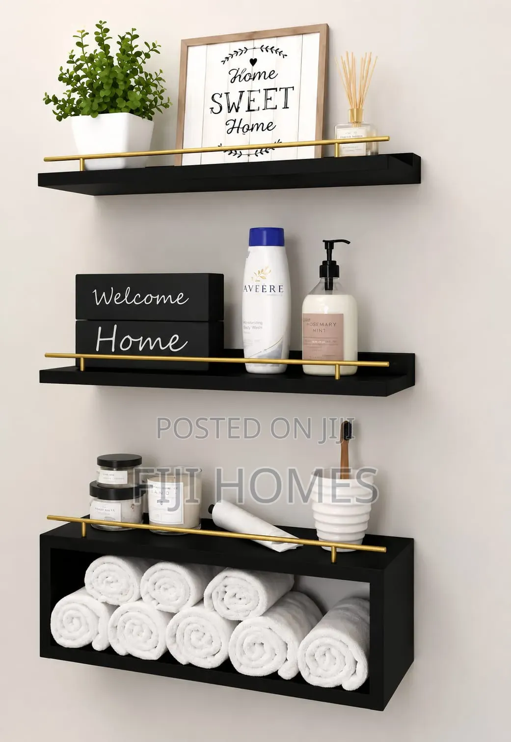 Solid Pine Wood Bathroom Floating Shelves | 3 Tier | 40cm