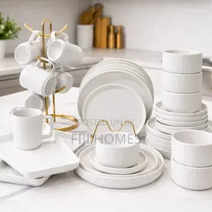 32pc Sand-Touch Matte Porcelain Dinner Set | Black/White