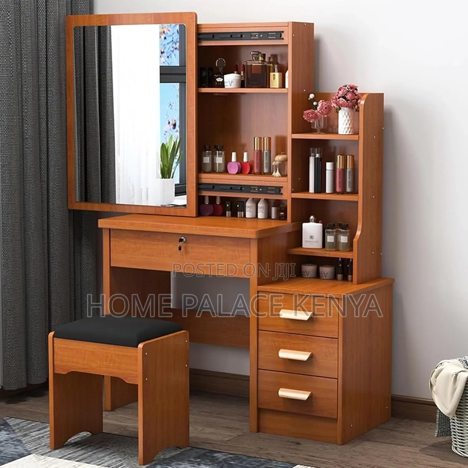 Vanity Set; Compact Sliding Mirror Makeup Set With Concealed Storage