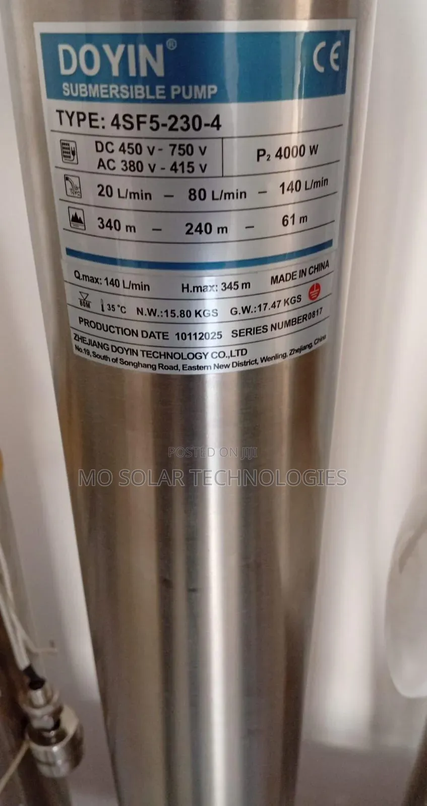 4000w(4kw) Doyin Submersible Solar Water Pump