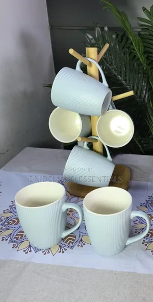 Stripped Ceramic Mugs – 6-Piece Set