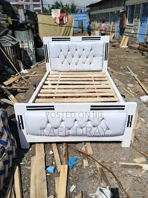 Wooden Bed Frames – Tufted Headboard, Brown White
