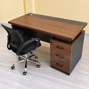 Office Desk: Brown Executive Desk With Mesh Chair