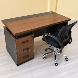 Office Desk: Brown Executive Desk With Mesh Chair