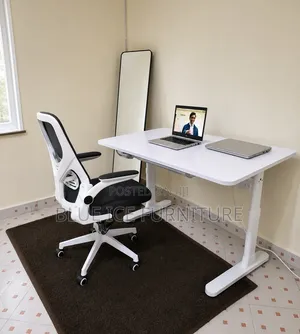 Adjustable White Office Workstation With Comfortable Executive Chair