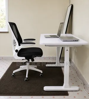 Adjustable White Office Workstation With Comfortable Executive Chair