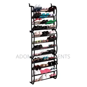 Black Over-the-Door Shoe Rack Designed to Hold Up to 36 Pairs.
