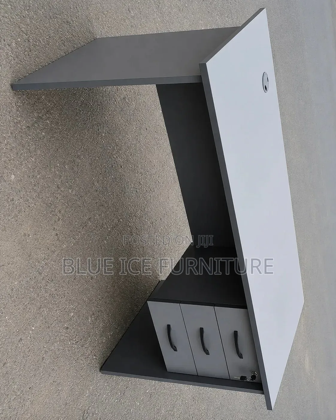 Office Desk;Modern Grey Office Desk With 3 Lockable Drawers,1.4m