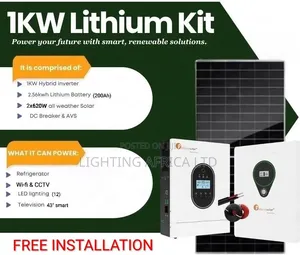 1kwh Hybrid Inverter - 200Ah Lithium Battery - (2)620W Solar Install