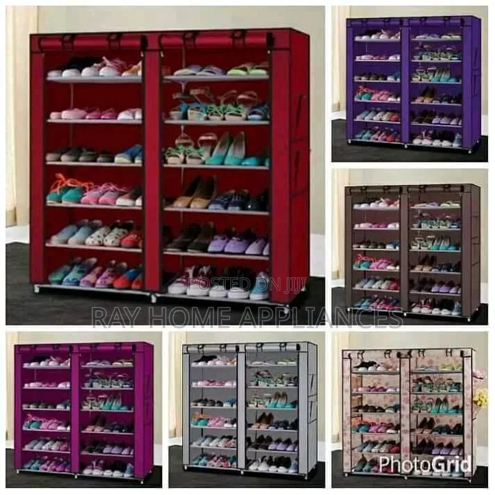 Double Column Shoe Rack With Canvas Cover Grey, Maroon, Navy Blue