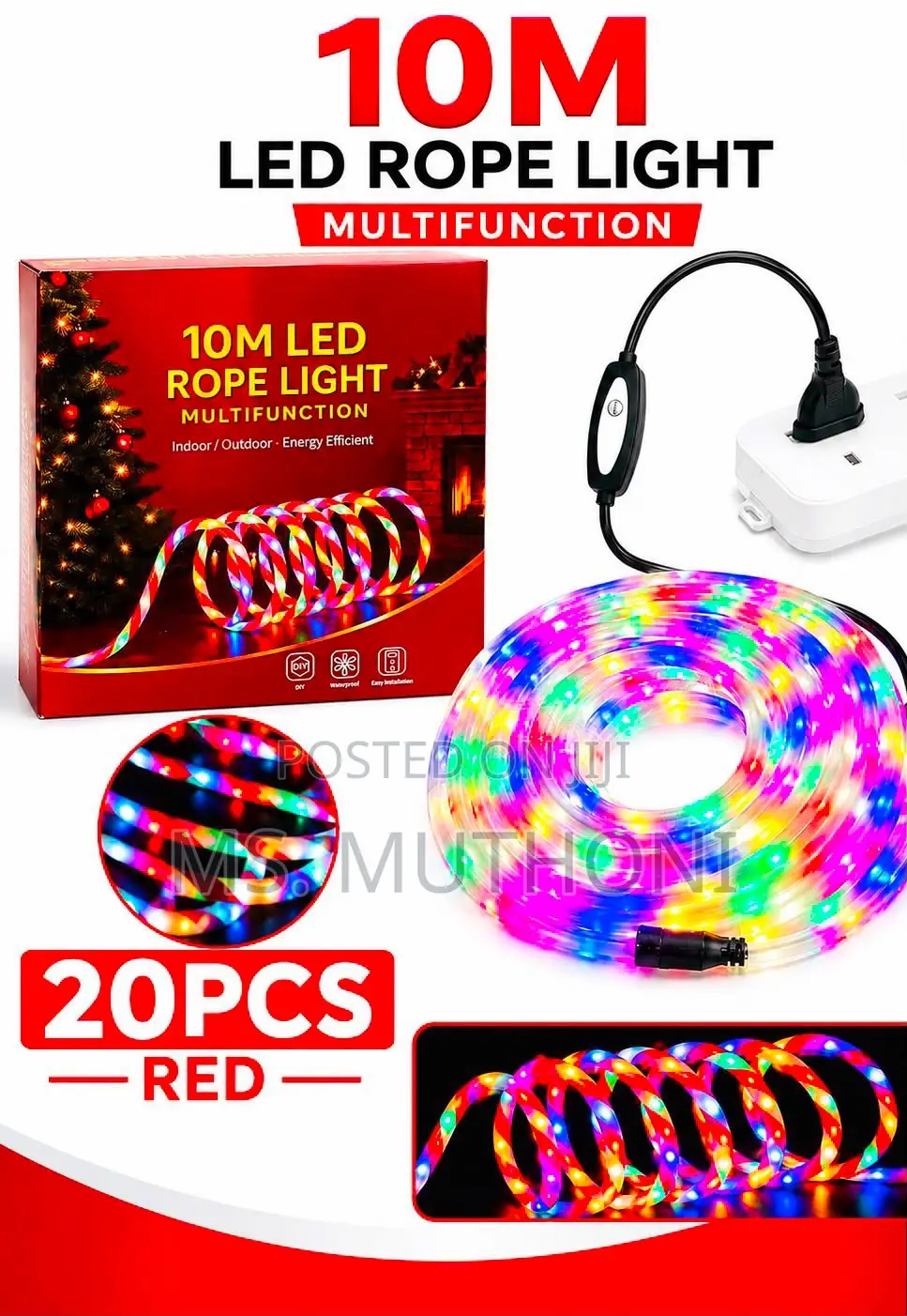 10-Meter Multicolored RGB LED Rope Light