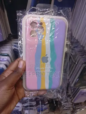 iPhone 11 Pro Rainbow Liquid Silicone Case Rainbow-Striped Apple Logo
