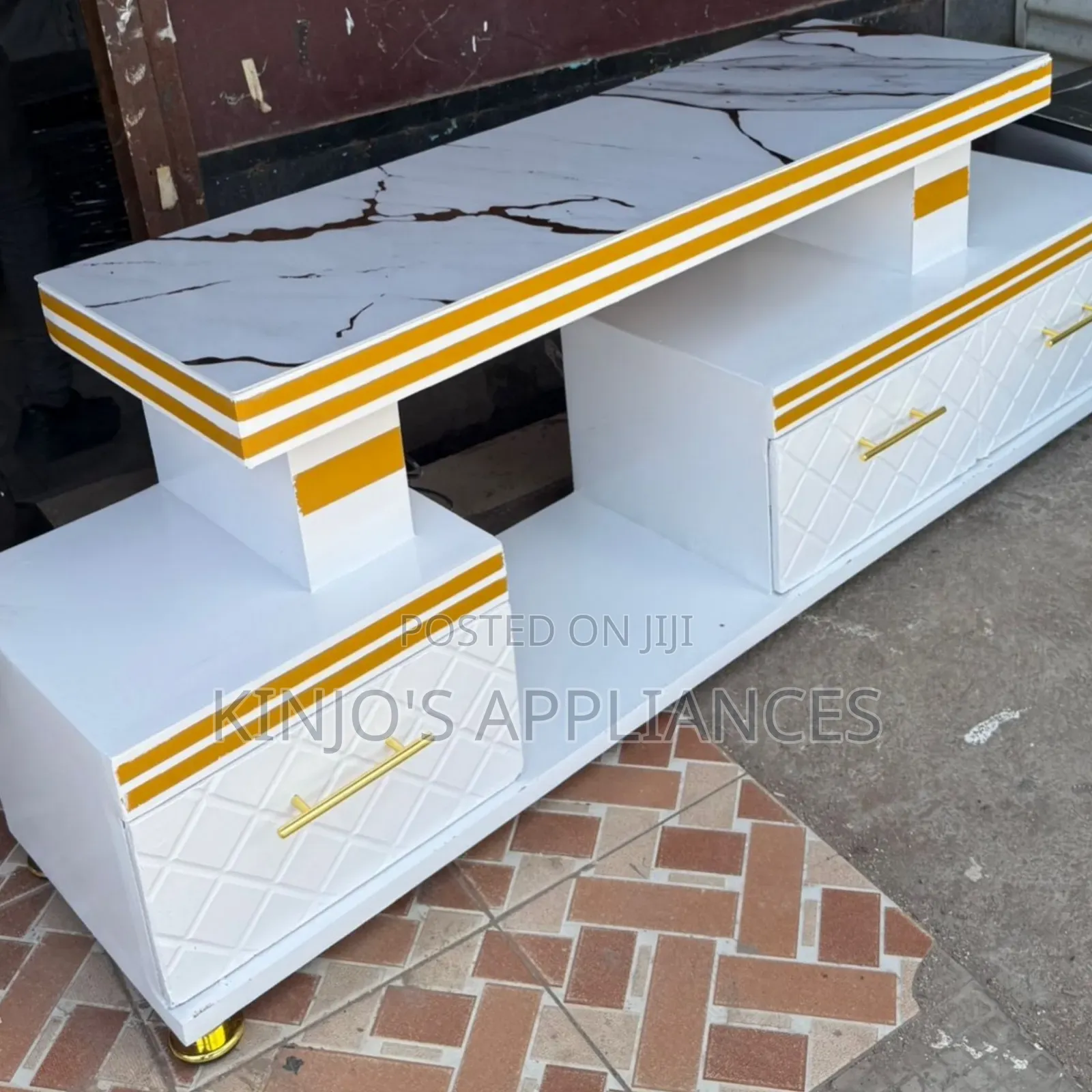 Executive TV Stand With Marble Coating and Light