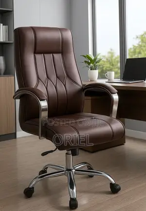 Office Chair : Brown Leather Padded Office Ergonomic Chair