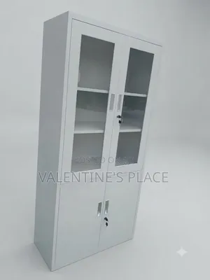Brand New Modern Metal Storage Cabinet With Glass Solid Doors