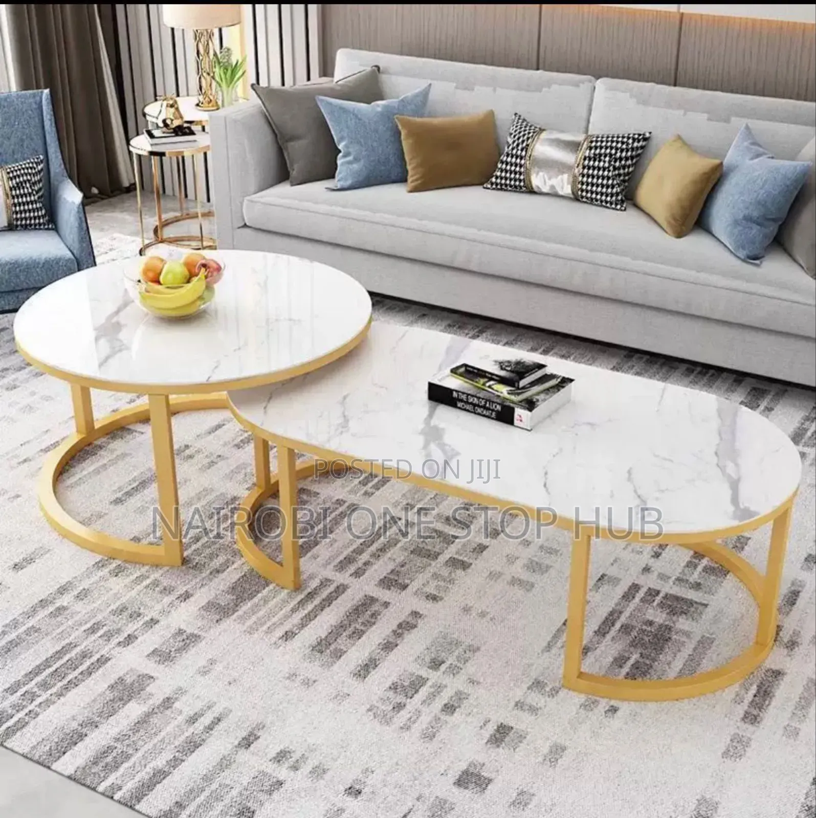 Glass Top With Marble Effect 2 in 1 Nesting Coffee Table