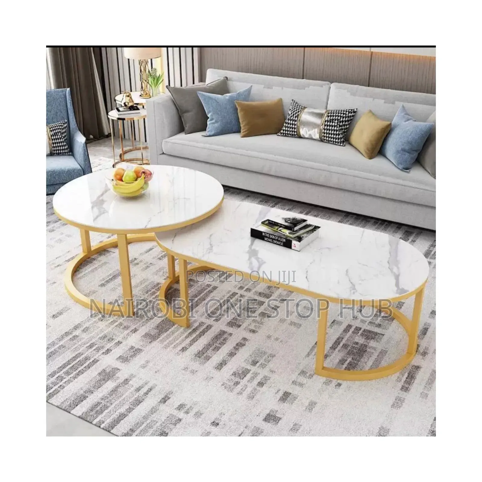 Glass Top With Marble Effect 2 in 1 Nesting Coffee Table