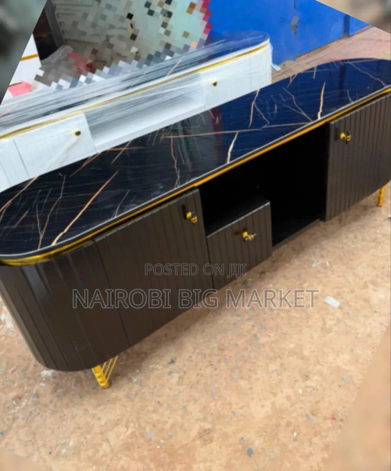 6fts Executive TV Stand With Marble Sheet Top