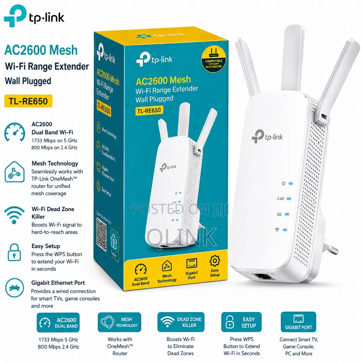 TP-Link AC2600 Mesh Wireless Range Extender - TL-RE650