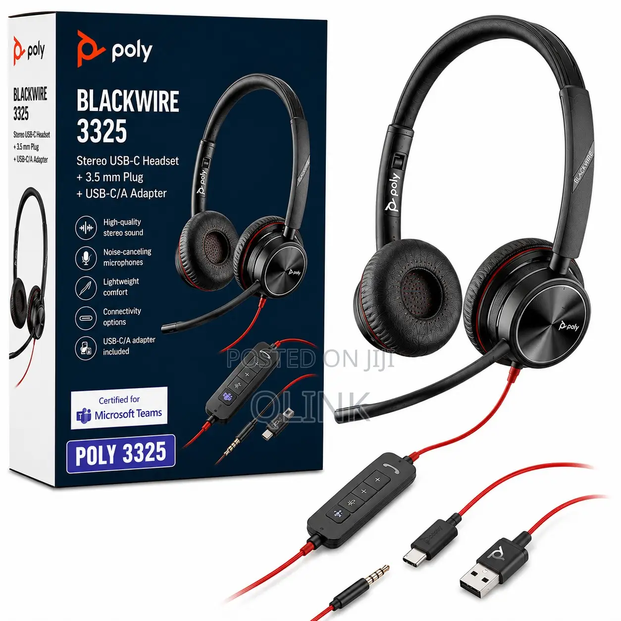 Poly Blackwire 3325 Wired Stereo USB-C Headset +3.5mm Plug +USB-C/A