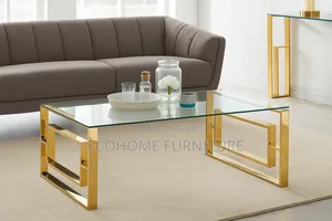 Coffee Table ; Glass Top and Golden Frame