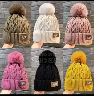Autumn and Winter Pompom Knitted Hat Solid Color