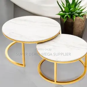 Living Room Centerpiece Marble Top 2 Pieces Round Coffee Table