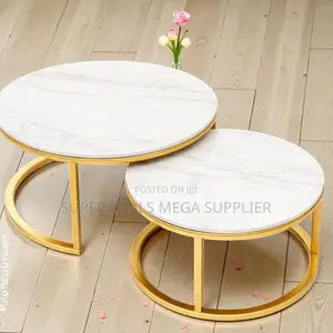 Luxury Inspired Centerpiece Marble Top 2 Pieces Round Coffee Table