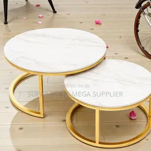 Coffee Books Home Decor Marble Top 2 Pieces Round Coffee Table