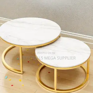 Marble Top 2 Pieces Round Coffee Table Versatile Pair Home Decor