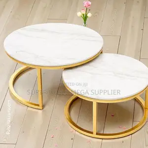 Modern Home Furniture Set Marble Top 2 Pieces Round Coffee Table