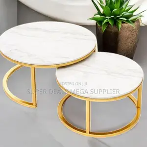 Contemporary Interior Decor Marble Top 2 Pieces Round Coffee Table