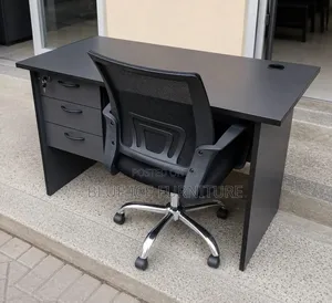 Modern Black Office Desk With Ergonomic Mesh Chair