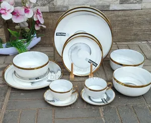 36pcs Grey-Marble Nordic Classy Dinner Set With Gold Rim