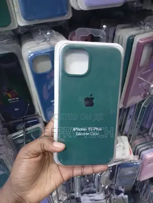 Dark Green Silicone Protective Case Designed for the iPhone 15 Plus.