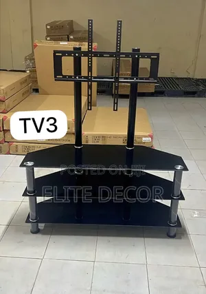Sleek Black Glass Executive TV Stand – 3-Tier Curved Tempered Glass