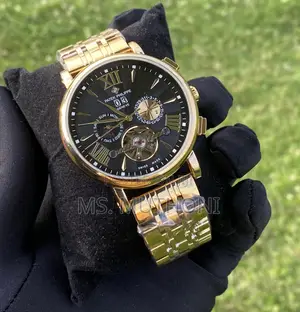 Polished Gold-Tone Body / Black Dial Automatic Patek Philippe Roman Nu