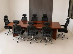 Meeting Table - Executive Boardroom Table With Ergonomic Mesh Chairs |