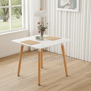 Modern 4-Seater Dining Table With White Top Wooden Legs
