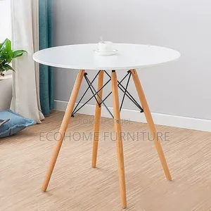Dining Table Round White Table With Wooden Legs – 4 Seater