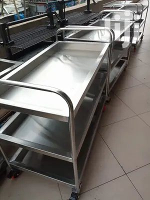 Serving Food Trolley Deep Stainless Steel 3-tier No Rails